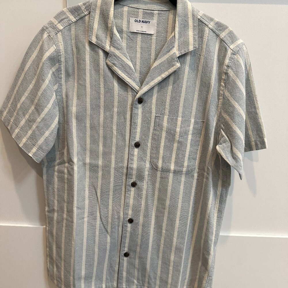 Old Navy Striped 100% Cotton Button-Down Shirt – Light Blue & White, Size S